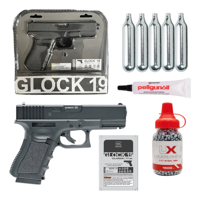 Paquete Marcadora Co2 Glock 19 Gen 3 4.5mm Bbs Negra Xchws P