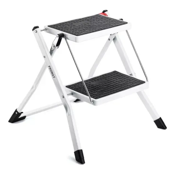Escalera Multiuso Plegable 2 Peldaños Ultra Compacta Multi Proway Color Negro/blanco Escalera De Mano Ligera Y Portátil