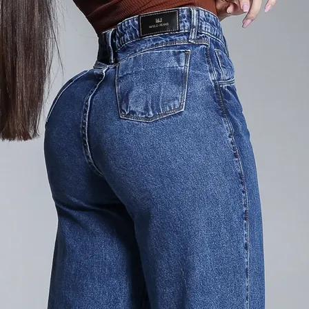 Calça Jeans Feminina Wide Leg Marmorizada 100% Algodão