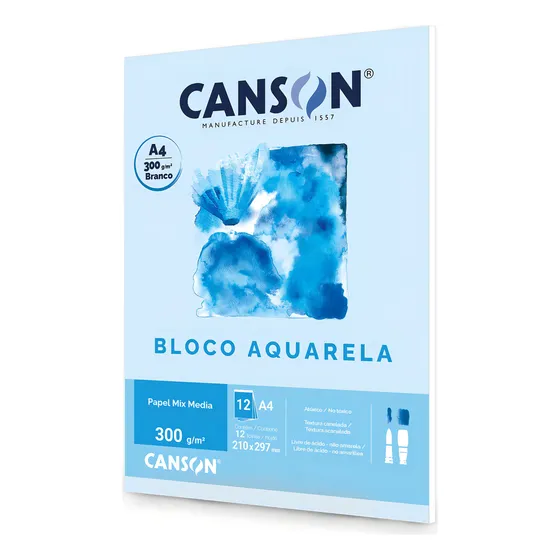 Bloco De Papel Canson Aquarela Mix Media 300g A4 12 Folhas