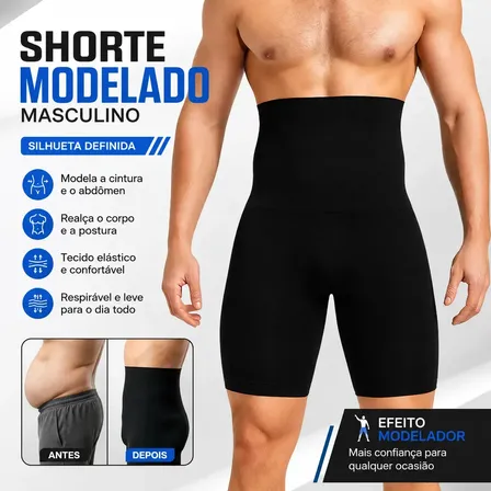 Bermuda Modeladora Masculina para Reduzir a Barriga com Compressão – Preta, G/GG
