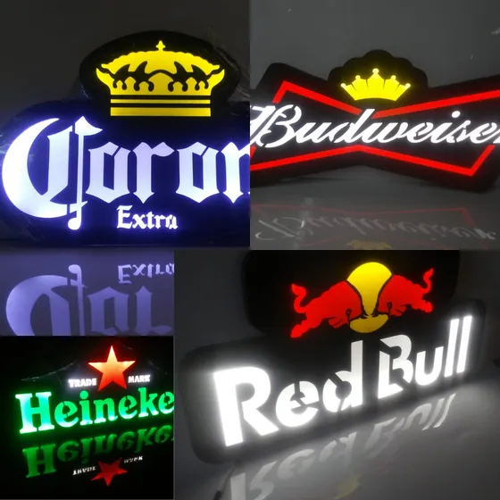 Kit4 Placa Painel Decorativos Luminoso Bebidas Pub Bar Churr Budweiser Heineke Corona Redbull