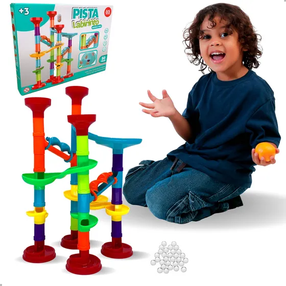 Pista De Bolinhas De Gude Labirinto Blocos De Montar 50pçs