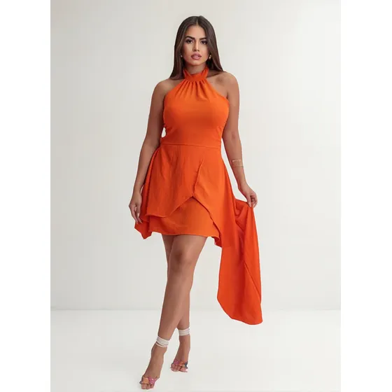 Vestido Feminino Curto Soltinho Cauda Lateral Moda Elegante
