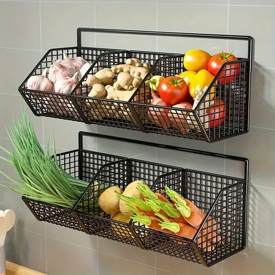 Organizador De Cocina Colgante Con Canastos Metálicos Negro