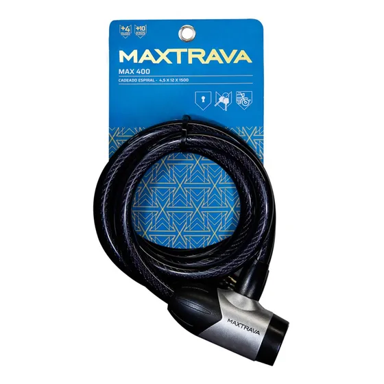 Cadeado Trava Corrente Espiral Aço 12x1500mm Max400 Maxtrava