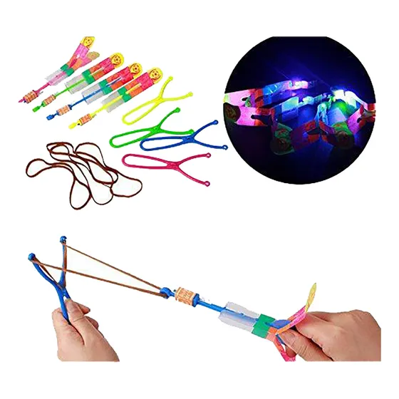 Estilingue Kit 10 Foguete Helicóptero Led Girocóptero Drone
