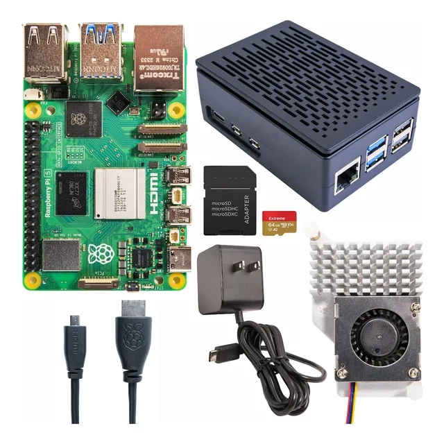 Raspberry Pi 5 8gb Case Disipador Fuente 27w Sd 64gb Pi5 Kit