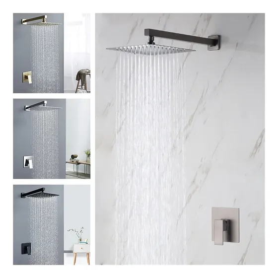 Grifo Ducha Monomando Cuadrado Cromo Baño Conjunto Mezclador