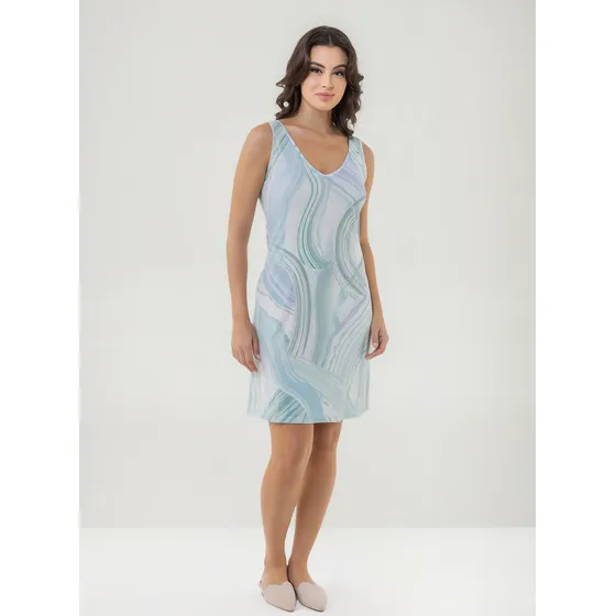 Camisón Sin Mangas Estampado Con Puntilla Seda Fria Lumiere