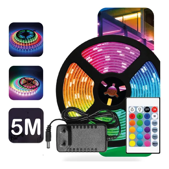 Fita Led 5050 Super Led Rgb 5m 16 Cores Controle + Fonte 12v