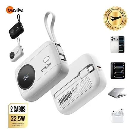 Carregador Basike Ba-POW384 usb/usb-c portátil com cabo carregamento rápida branco