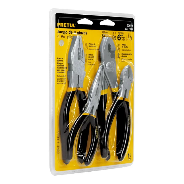 Juego De Pinzas Electricista Profesional 4 Pzs Punta Y Corte