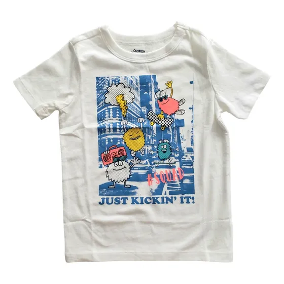 Remera Manga Corta Niño Oshkosh Blanca Dibujos 5 T
