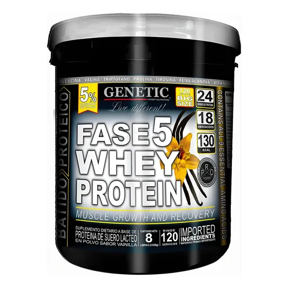 Fase 5 Whey Proteina Rapida Absorcion X 8 Libras - Genetic Sabor Vainilla