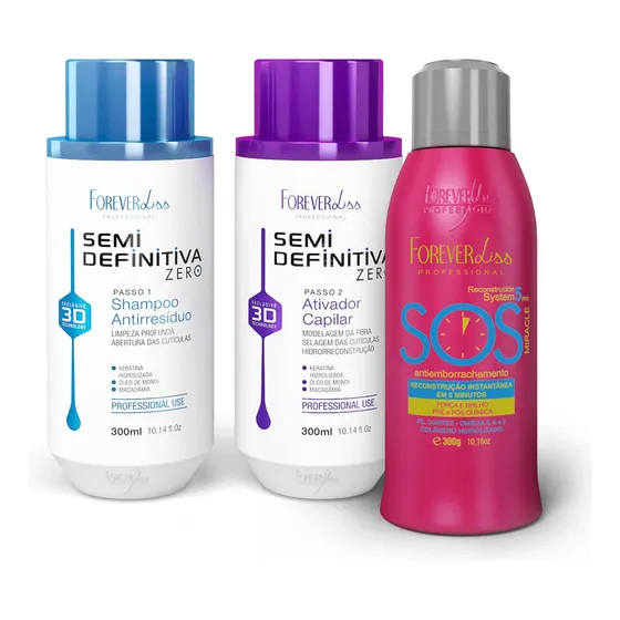 Kit Escova Semi Definitiva Zero 2x300ml Com Sos Forever Liss