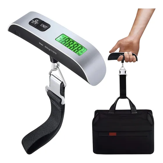 Bascula De Equipaje Digital Quanna 50kg 110ib Sensor De Alta Precisión Pantalla Lcd Retroiluminada Con Sensor De Temperatura Bateria Incluida Cr2032 Ligero Y Portátil Para Maleta Mochila Bolsa Viaje