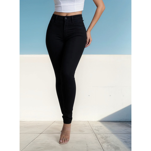 Calça Jeans Feminina Cintura Alta C/ Elastano Levanta Bumbum Calça Jeans Feminina Cintura Alta C/ Elastano Levanta Bumbum
