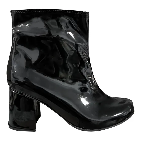 Bota Corta Botineta Charol Negra Taco Bajo Noche Mujer
