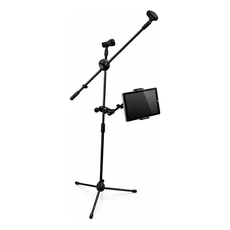 Kit Pedestal Para Microfone C/ Suporte Tablet E Celular Preto