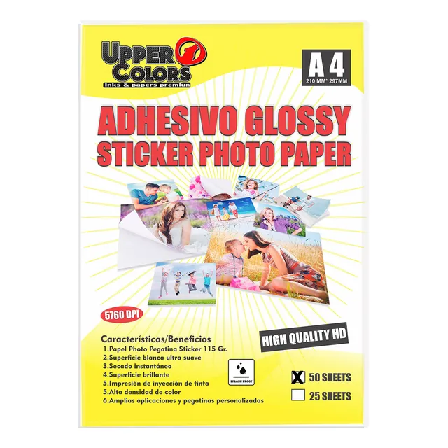 Papel Adhesivo Imprimble Brillante X 50 Hojas Tamaño A4