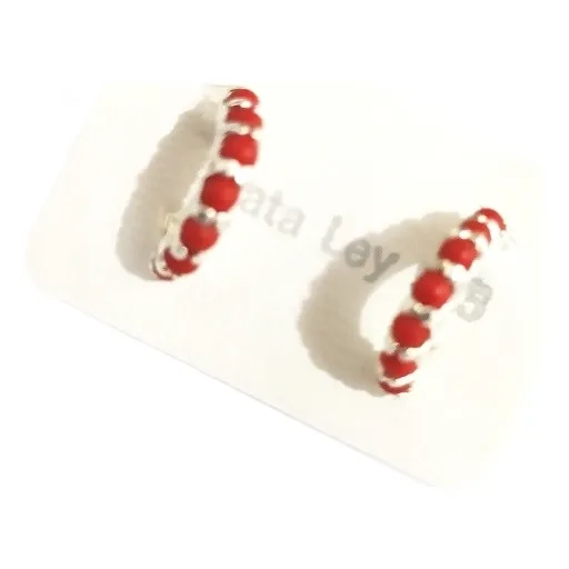 Zarcillos Argollas Coral Rojo Niña