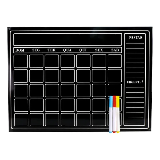 Painel Planejamento Preto Anotações + 3 Canetas Coloridas