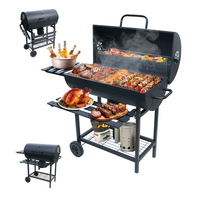 Barbacoa Tipo Barril Asador De Carbón Parrilla Móvil