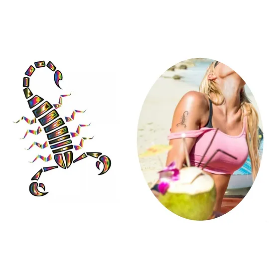 Cartela Tatuagem Temporária Escorpião Tribal Cor Colorido