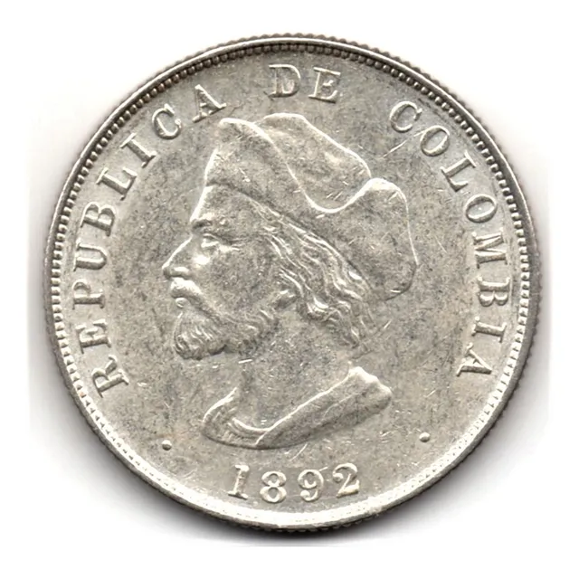 50 Centavos 1892 Colón Pequeño Casi Sin Circular