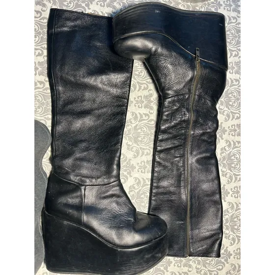 Botas Caña Alta Mujer Cuero Con Plataforma