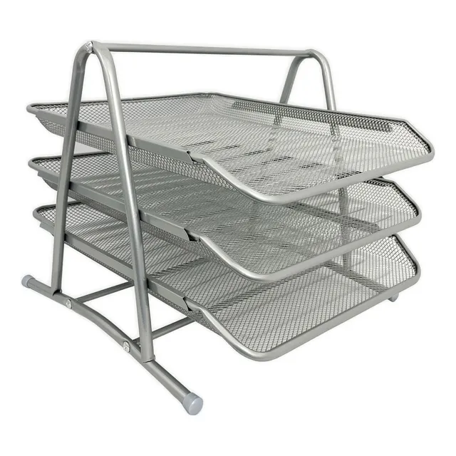 Bandeja Organizador Escritorio Malla Metal 3 Pisos Gris