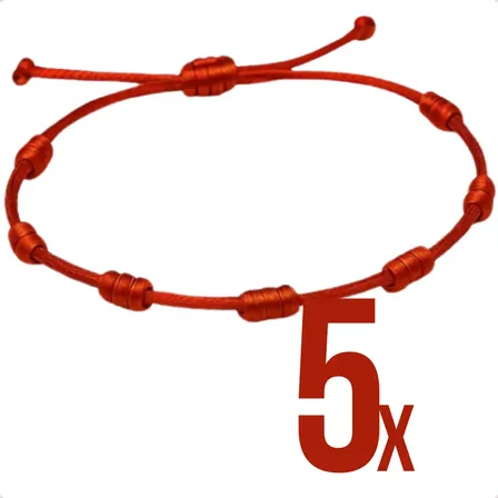Kit 5 Pulseiras Vermelhas 7 Nós Ajustáveis Em Seda Proteção, Equilíbrio E Energia Positiva Inspiradas Kabbalah Acessório Unissex Para Presente E Uso Diário Com Design Artesanal Vermelho