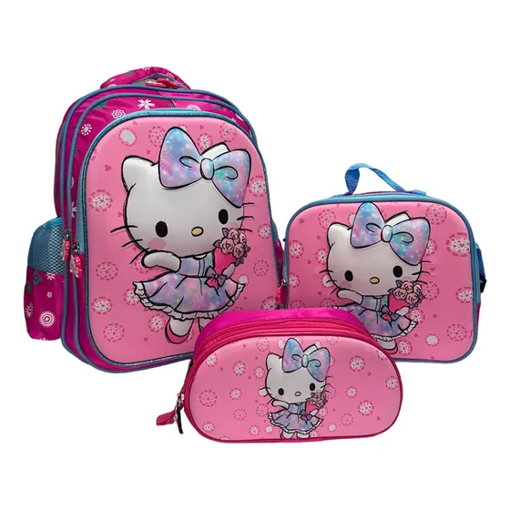 Kit X3 Maleta + Lonchera + Cartuchera Personaje 3d Niña Gran