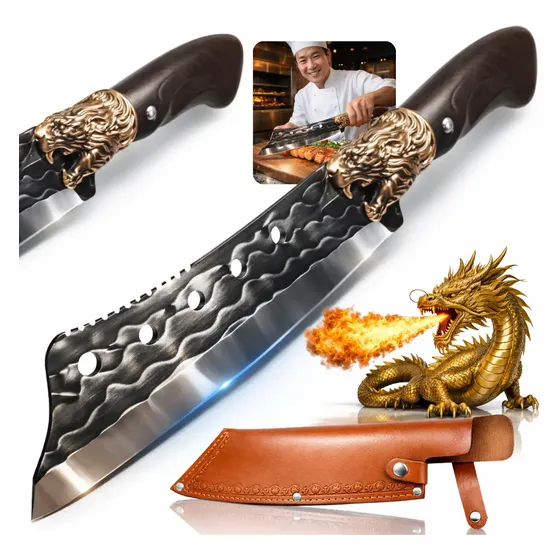 Faca Cutelo Dragão Rei Rustica 32 Cm Forjado Full Tang Cabo Artesanal Luxo Churrasco Mega Afiado Chef Profissional Corte Preciso Legumes Peixe Cozinha