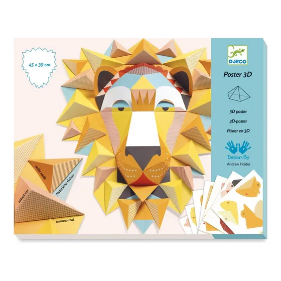 Póster 3d León Djeco 39cm X 45cm Manualidad Niños 8-14 Años