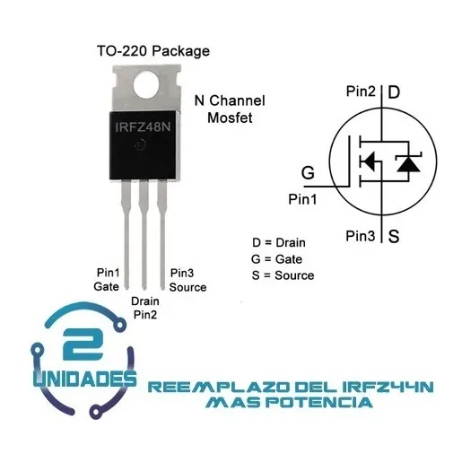 2 Mosfet Canal N Irfz48n Nmos Pontencia Reemplazo De Irfz44n
