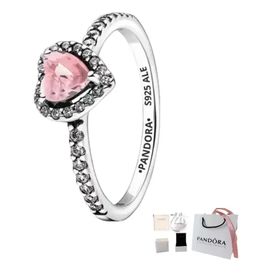 Anillo Pandora De Corazón Rosa Con Caja De Talla 54