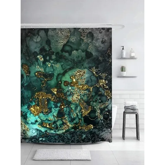 Sonernt Cortina Ducha Estampado Marmol Malaquita Indigo Baño