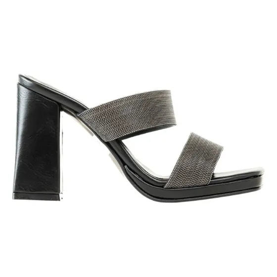 Sandalias Con Taco Con Doble Faja Negra  Candy Heyas