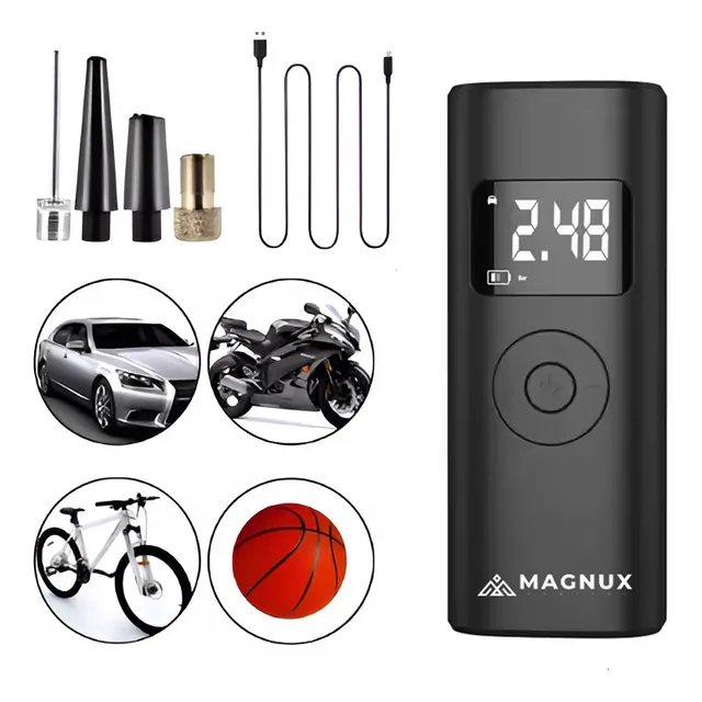 Compresor De Aire Mini Eléctrico Portátil Magnux Inflador Bomba1 1L 50W 110V Negro