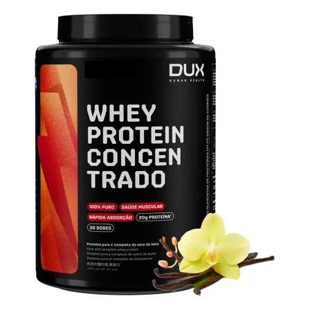 Dux Whey Concentrado 100% Puro Para Ganho De Massa - 900g Sabor Baunilha