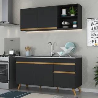 ArmĂĄrio De Cozinha Compacta 150cm Veneza MultimĂłveis V2079 Cor Preto/dourado ArmĂĄrio De Cozinha Compacta 150cm Veneza MultimĂłveis V2079 Cor Preto/dourado
