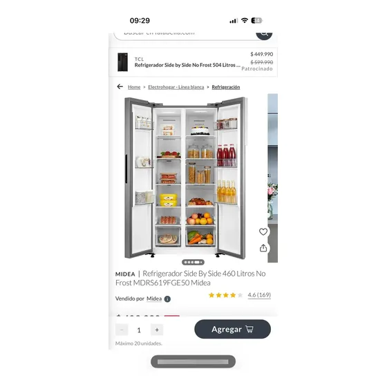 Refrigerador Side By Side No Frost Light Silver 442 Lts