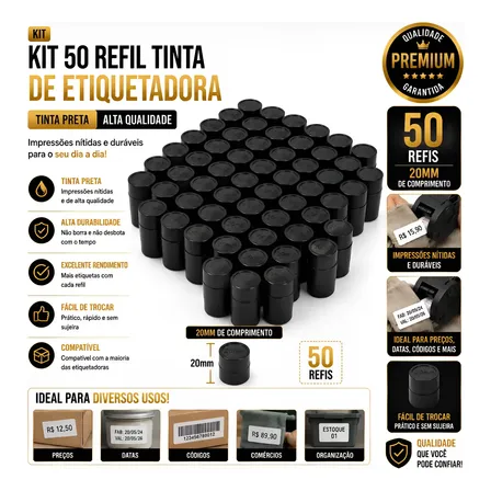 Kit 50 Refil Tinta Rolete 20mm Para Etiquetadora De Preço