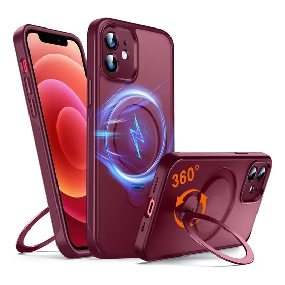 Fundas Para iPhone 12 Con Soporte Magnético, Rojo Burdeos