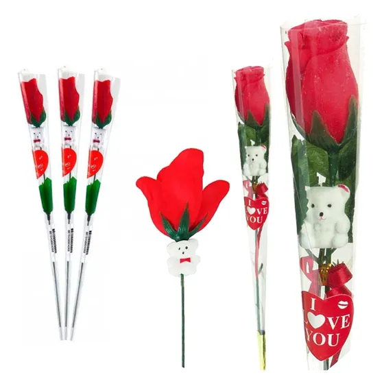 48 Rosas Individuais Embalagem Flor Botão Rosa Urso Presente