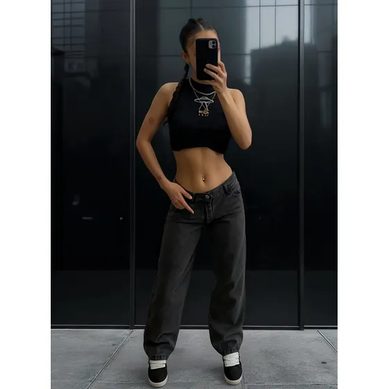 Jean Osadas Pantalon Mom Wide Leg Dama Tiro Medio Bajo