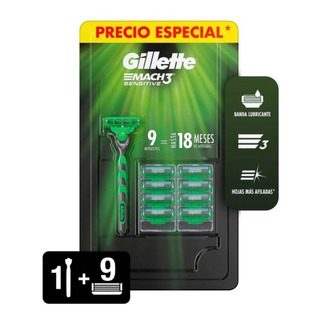 Afeitadora Gillette Mach3 Sensitive Recargable + 9 Cartuchos Afeitadora Gillette Mach3 Sensitive Recargable + 9 Cartuchos