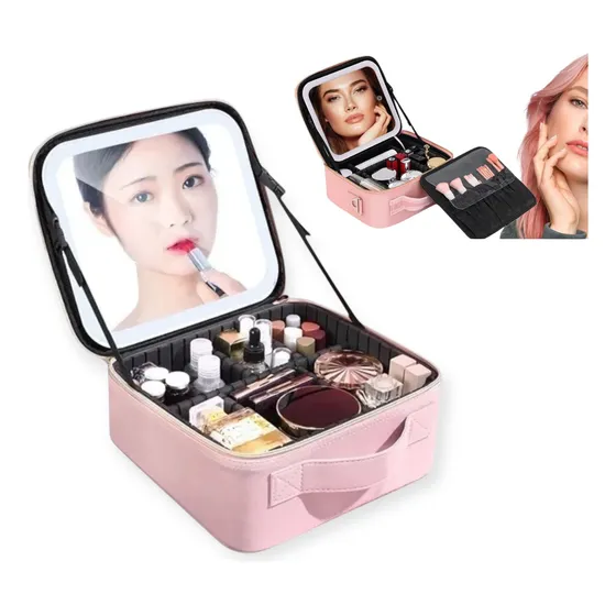 Bolso Maletín Organizador Maquillaje Espejo Y Luz Led